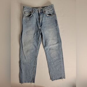 Zara Sz 2 Straight High Rise Jeans Rigid Fray
